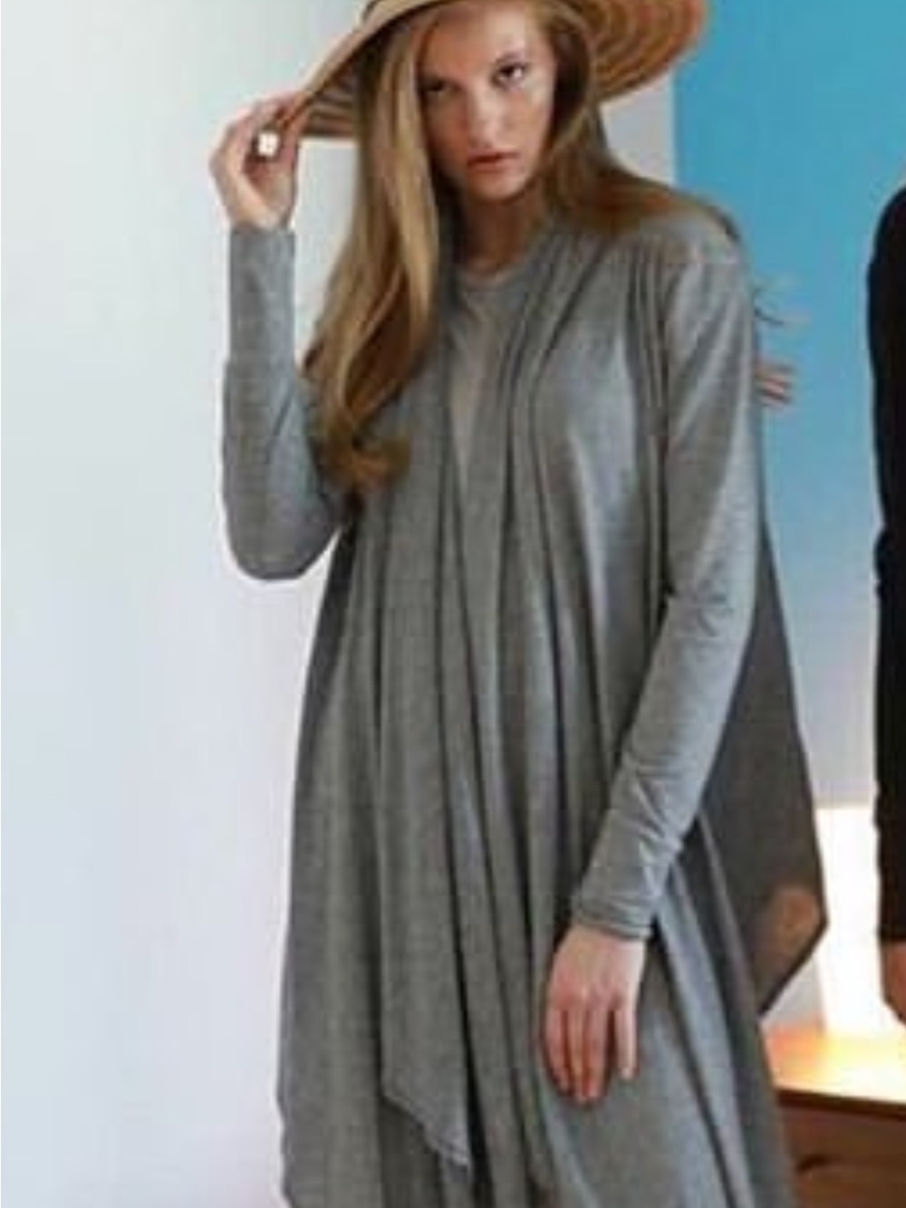 Long Draped Gray Knit Dress
